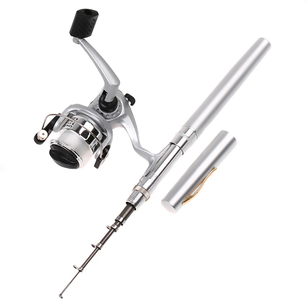 Fishing Rod Fly - Портативная телескопическая карманная удочка-ручка, миниатюрная серебристая